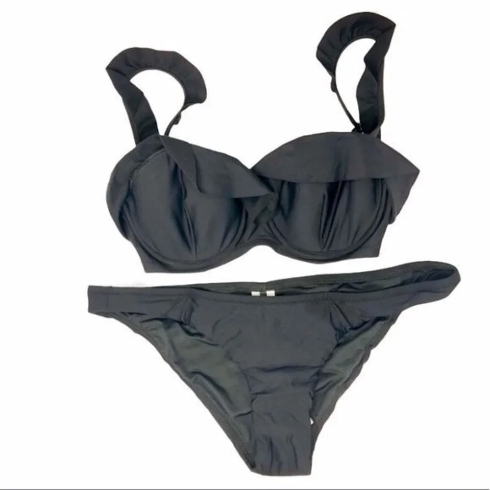 J. Crew Ruffle Underwire Ruched Lowrider Bikini NWT - Picture 4 of 6